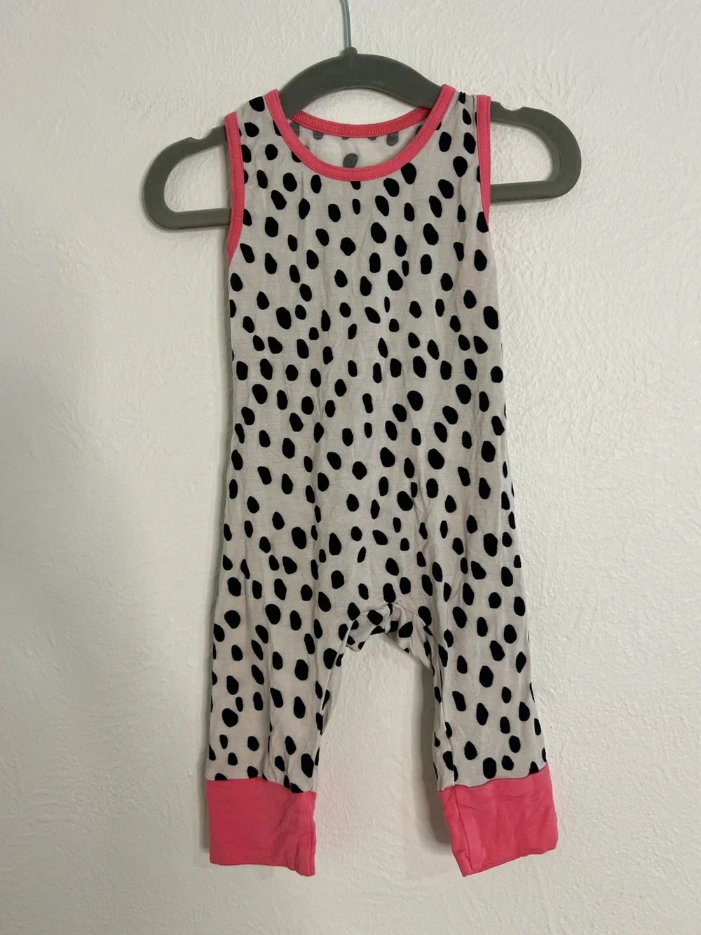 The Simple Seed Polka Dot Baby Romper in Cream and Pink size 3-6 months